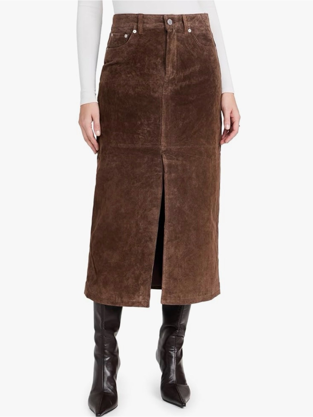 Euc Blanknyc Sz30 Brown 100% Suede Leather Midi Skirt With Front Slit
